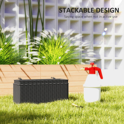 Set of 2 Raised Rattan Effect Planters with Hooks - Black