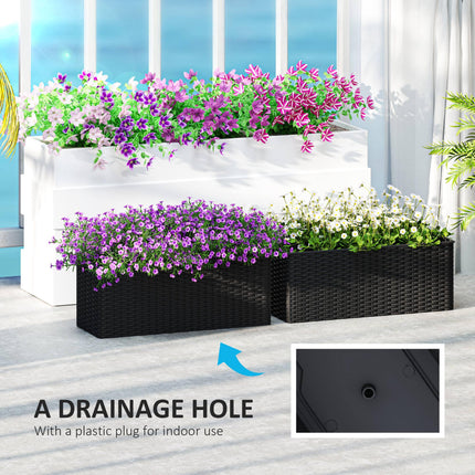 Set of 2 Raised Rattan Effect Planters with Hooks - Black