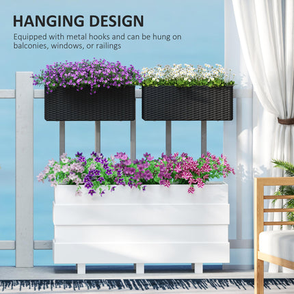 Set of 2 Raised Rattan Effect Planters with Hooks - Black