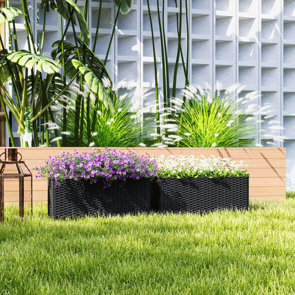 Set of 2 Raised Rattan Effect Planters with Hooks - Black
