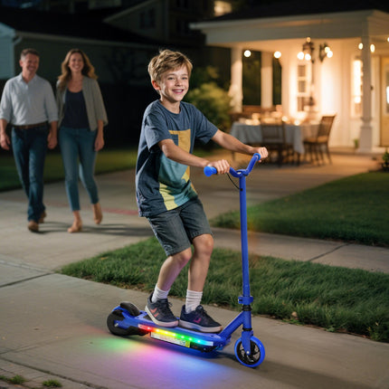 Electric Scooter for Kids 6-14 with Colourful Lights & Electric Brake, 10 KM/H, 8 KM Range - Blue