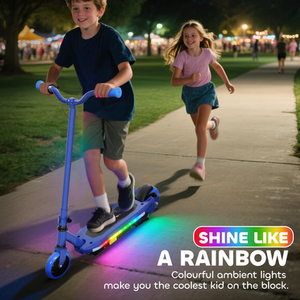 Electric Scooter for Kids 6-14 with Colourful Lights & Electric Brake, 10 KM/H, 8 KM Range - Blue