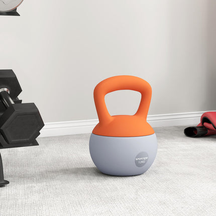 12KG Soft Kettlebell, Kettlebell with Non-Slip Handle for Home Gym, Weight Lifting, Strength Training, Orange/Grey