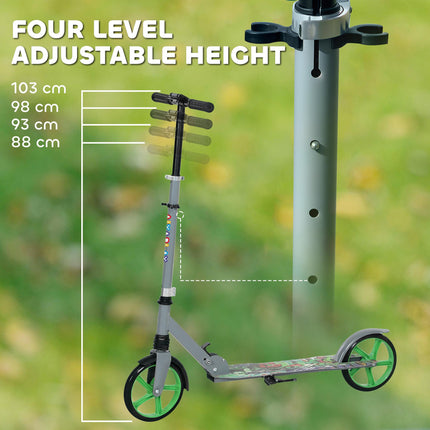 Foldable Kids Scooter with Adjustable Handlebar, 200mm Big Wheel, Rear Fender Brake, for Ages 6-12 Years, Green