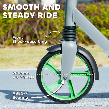 Foldable Kids Scooter with Adjustable Handlebar, 200mm Big Wheel, Rear Fender Brake, for Ages 6-12 Years, Green