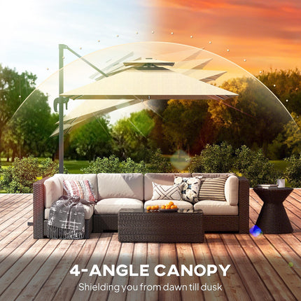 2.5m Cantilever Parasol with Solar LED Lights and 360° Rotation - Khaki