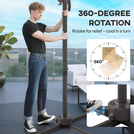 2.5m Cantilever Parasol with Solar LED Lights and 360° Rotation - Khaki