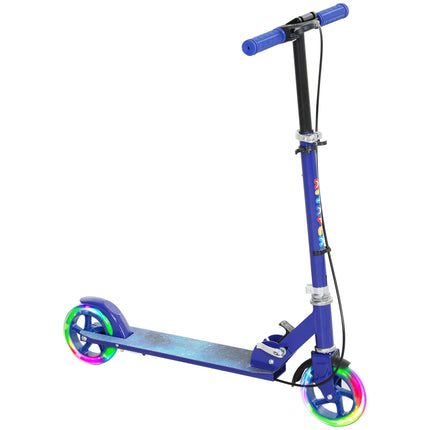 Adjustable Kids Scooter with Light-Up Wheels, Handbrake & Rear Brake for Ages 3-8 - Blue