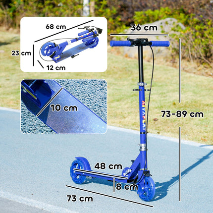 Adjustable Kids Scooter with Light-Up Wheels, Handbrake & Rear Brake for Ages 3-8 - Blue