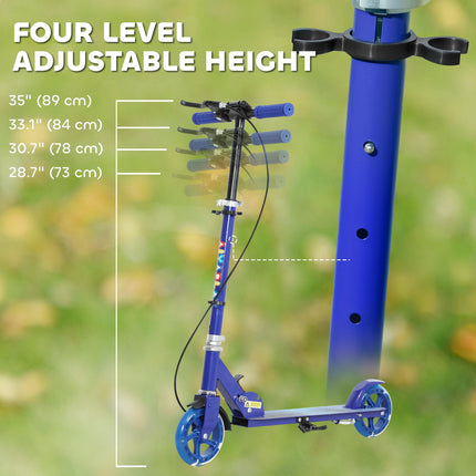 Adjustable Kids Scooter with Light-Up Wheels, Handbrake & Rear Brake for Ages 3-8 - Blue