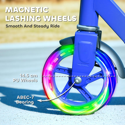 Adjustable Kids Scooter with Light-Up Wheels, Handbrake & Rear Brake for Ages 3-8 - Blue