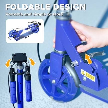 Adjustable Kids Scooter with Light-Up Wheels, Handbrake & Rear Brake for Ages 3-8 - Blue