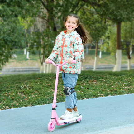 Electric Scooter for Kids Ages 4-7 with Auxiliary Wheels, LED Light & Electric Brake - Pink