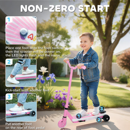 Electric Scooter for Kids Ages 4-7 with Auxiliary Wheels, LED Light & Electric Brake - Pink