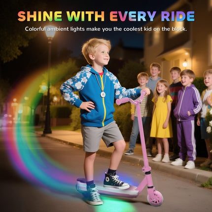 Electric Scooter for Kids Ages 4-7 with Auxiliary Wheels, LED Light & Electric Brake - Pink