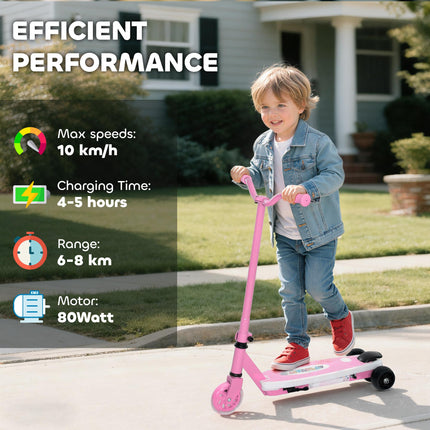 Electric Scooter for Kids Ages 4-7 with Auxiliary Wheels, LED Light & Electric Brake - Pink
