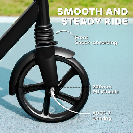 Foldable Kids Scooter with Adjustable Handlebar, 200mm Wheels, Rear Fender Brake for Ages 6-12 - Black
