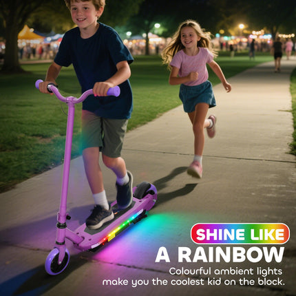 Electric Scooter for Kids 6-14 with Colourful Lights & Electric Brake, 10 km/h Speed - Purple