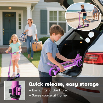 Electric Scooter for Kids 6-14 with Colourful Lights & Electric Brake, 10 km/h Speed - Purple