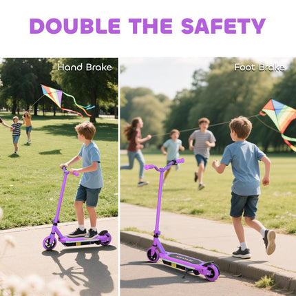 Electric Scooter for Kids 6-14 with Colourful Lights & Electric Brake, 10 km/h Speed - Purple