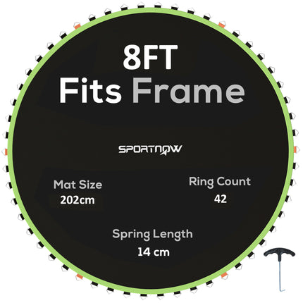8ft Trampoline Replacement Mat with 42 V-Hooks and Spring Pull Tool for 14cm Springs - Green