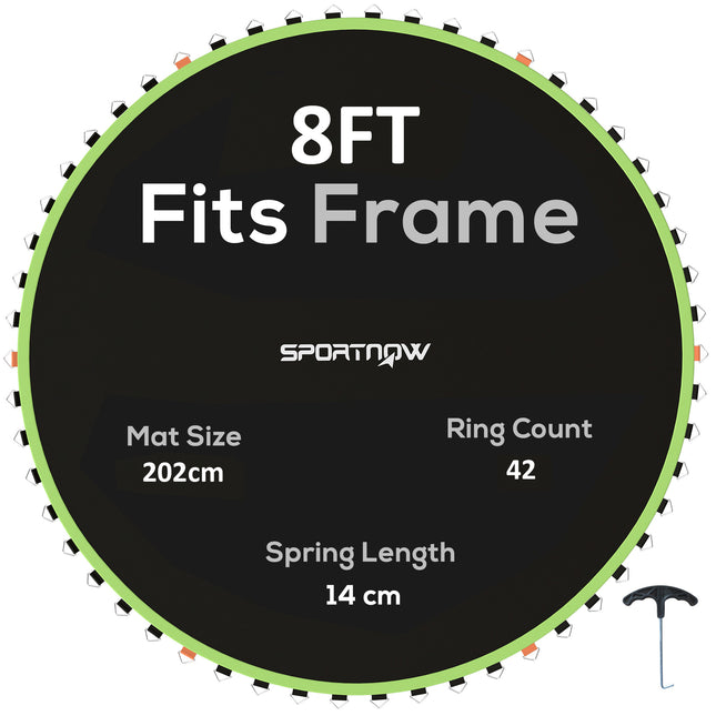 8ft Trampoline Replacement Mat with 42 V-Hooks and Spring Pull Tool for 14cm Springs - Green