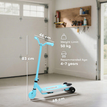 Kids Electric Scooter with Auxiliary Wheels, LED Light & Electric Brake, 6-8 KM Range - Blue