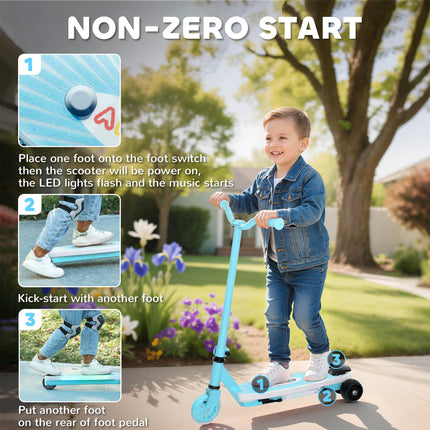 Kids Electric Scooter with Auxiliary Wheels, LED Light & Electric Brake, 6-8 KM Range - Blue