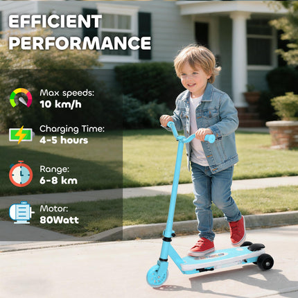 Kids Electric Scooter with Auxiliary Wheels, LED Light & Electric Brake, 6-8 KM Range - Blue