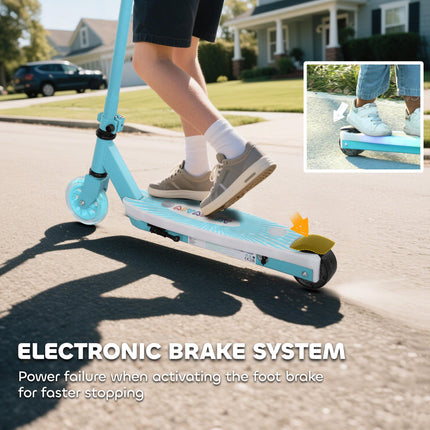 Kids Electric Scooter with Auxiliary Wheels, LED Light & Electric Brake, 6-8 KM Range - Blue