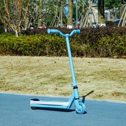 Kids Electric Scooter with Auxiliary Wheels, LED Light & Electric Brake, 6-8 KM Range - Blue
