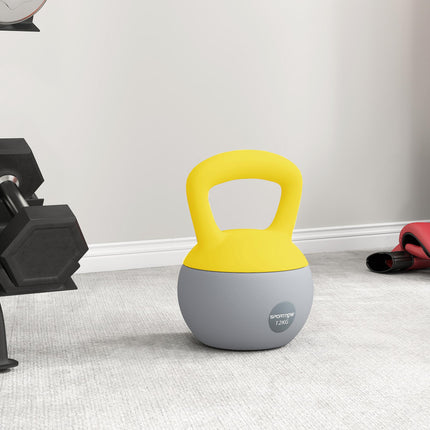 12KG Soft Kettlebell, Kettlebell with Non-Slip Handle for Home Gym, Weight Lifting, Strength Training, Yellow/Grey