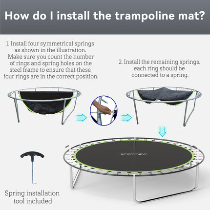 10ft Trampoline Replacement Mat with 54 V-Hooks and Spring Pull Tool for 14cm Springs - Green