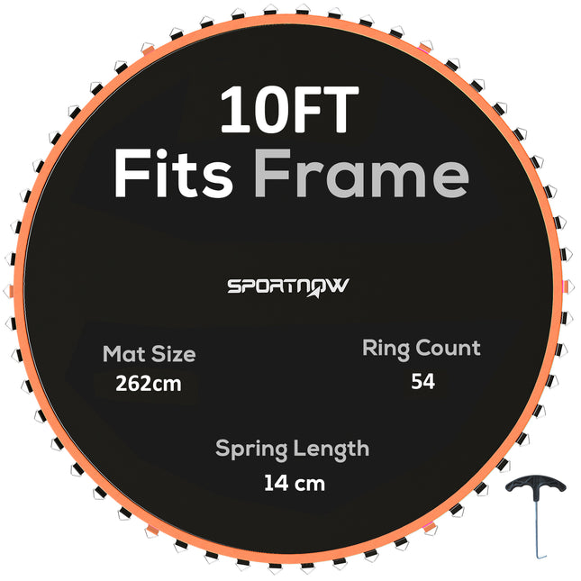 10ft Trampoline Replacement Mat with 54 V-Hooks & Spring Pull Tool for 14cm Springs - Orange