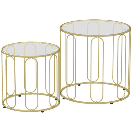 Elliptical Cut-Out Nesting Coffee Tables with Tempered Glass Tops - Gold-Tone