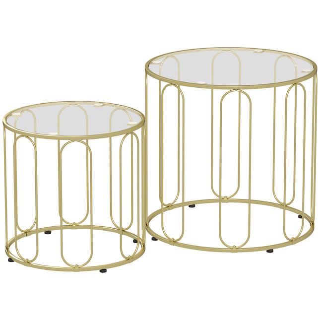 Elliptical Cut-Out Nesting Coffee Tables with Tempered Glass Tops - Gold-Tone
