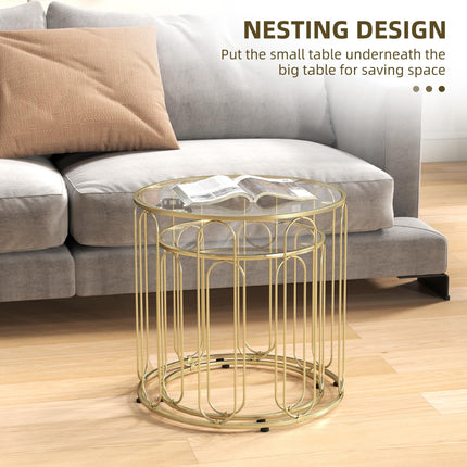 Elliptical Cut-Out Nesting Coffee Tables with Tempered Glass Tops - Gold-Tone