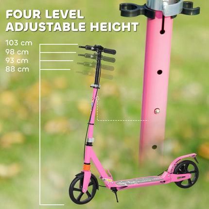Kids Scooter with Adjustable Handlebar, Dual Brake, 200mm Wheels, ABEC-7 Bearings - Pink