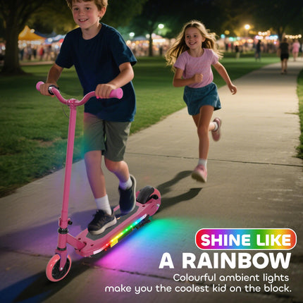 Electric Scooter for Kids Ages 6-14 with Colourful Lights, Electric Brake, 10 KM/H Speed, 8 KM Range - Pink