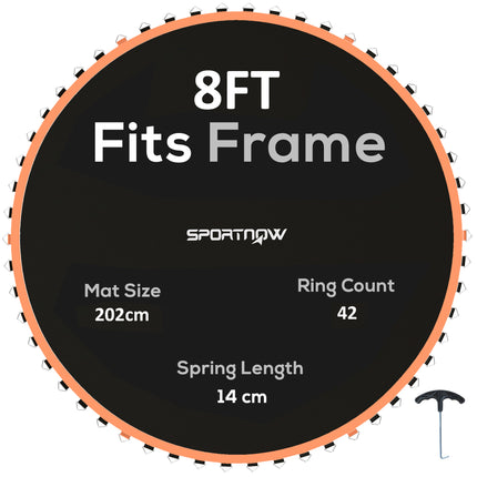 8ft Trampoline Replacement Mat with 42 V-Hooks & Spring Pull Tool for 14cm Springs - Orange