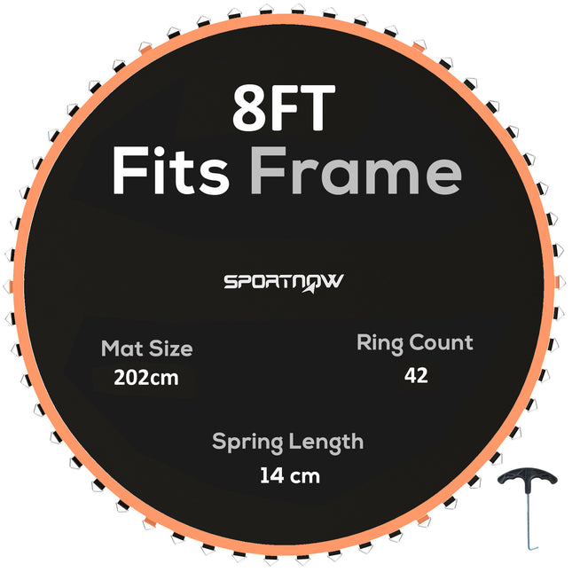 8ft Trampoline Replacement Mat with 42 V-Hooks & Spring Pull Tool for 14cm Springs - Orange