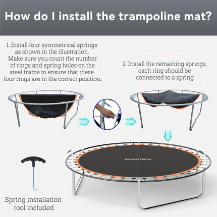 8ft Trampoline Replacement Mat with 42 V-Hooks & Spring Pull Tool for 14cm Springs - Orange