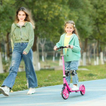 Foldable Kids Scooter with Adjustable Handlebar, 200mm Wheels, Rear Fender Brake for Ages 6-12 - Pink