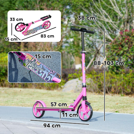 Foldable Kids Scooter with Adjustable Handlebar, 200mm Wheels, Rear Fender Brake for Ages 6-12 - Pink