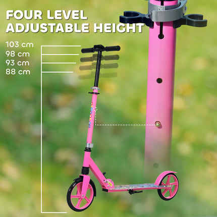 Foldable Kids Scooter with Adjustable Handlebar, 200mm Wheels, Rear Fender Brake for Ages 6-12 - Pink