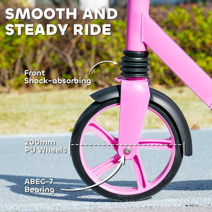 Foldable Kids Scooter with Adjustable Handlebar, 200mm Wheels, Rear Fender Brake for Ages 6-12 - Pink