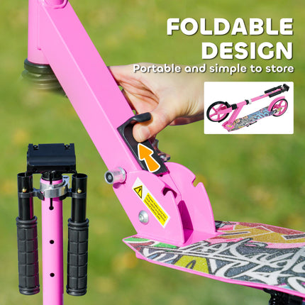 Foldable Kids Scooter with Adjustable Handlebar, 200mm Wheels, Rear Fender Brake for Ages 6-12 - Pink