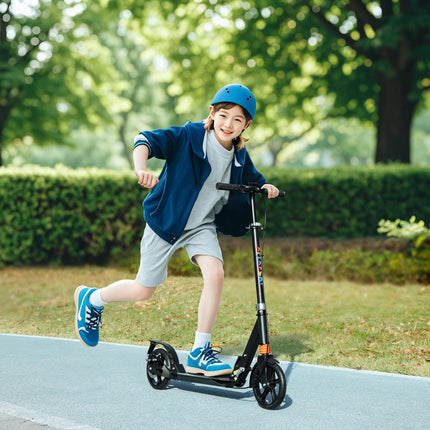 Kids Scooter with 4-Level Adjustable Handlebar, Dual Brake, 200mm Wheels, ABEC-7 Bearings - Black