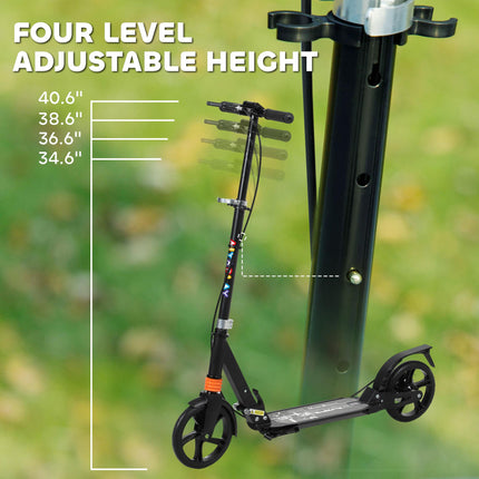 Kids Scooter with 4-Level Adjustable Handlebar, Dual Brake, 200mm Wheels, ABEC-7 Bearings - Black