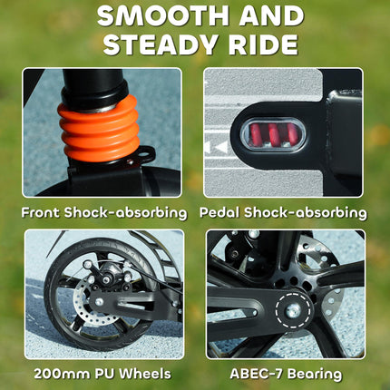 Kids Scooter with 4-Level Adjustable Handlebar, Dual Brake, 200mm Wheels, ABEC-7 Bearings - Black